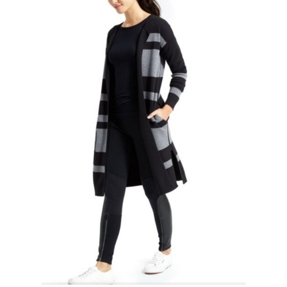 Athleta Reversible Explore Sweater Coat XL  Black/Gray Stripe MSRP $128.